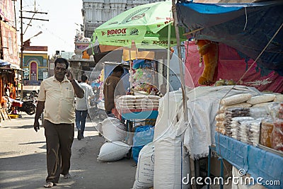 A street near Arulmigu Arunachaleswarar Temple, Thiruvannamalai, Tamilnadu India Editorial Stock Photo