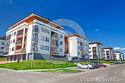 Street with new apartments Stock Photo
