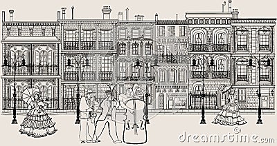 Street in New orleans style with jazz musician Vector Illustration