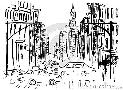 Street of New York Vector Illustration