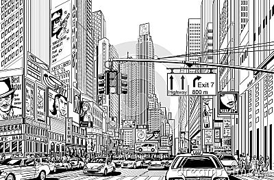 Street in New York city Vector Illustration