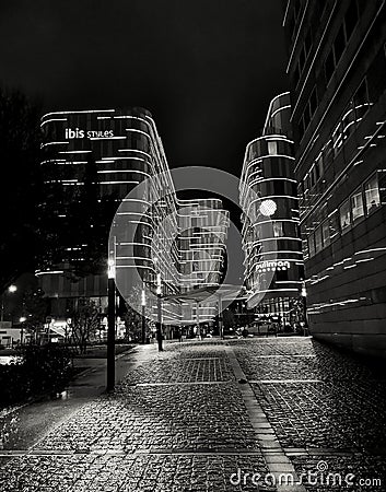 Street it in the night in Paris France ibis styles Pullman Editorial Stock Photo