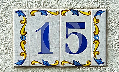 Street number plate 15 Stock Photo