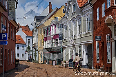 July 2023, Odense, Denmark. Fairytale street in Odense, city in the northern Funen island of Denmark Editorial Stock Photo