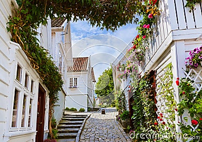 Street in old centre of Stavanger - Norway Stock Photo