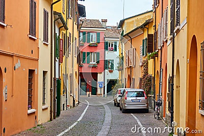 Street with old dwelling houses in Cesena Editorial Stock Photo