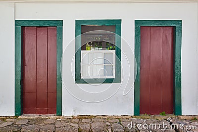 Street and old portuguese colonial houses in historic downtown i Stock Photo