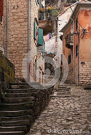 Street in the old town. Kotor. Stock Photo