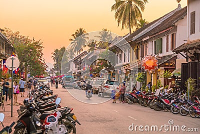 Street in old town Luang Prabang Stock Photo