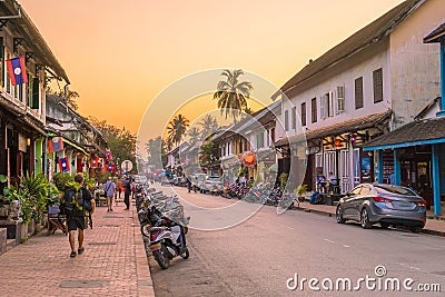 Street in old town Luang Prabang Stock Photo