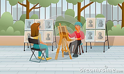 Street Painter Cartoon Composition Vector Illustration