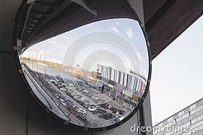 Street panoramic mirror at the station monorail, Russia, Moscow, 26.04.2015 Editorial Stock Photo