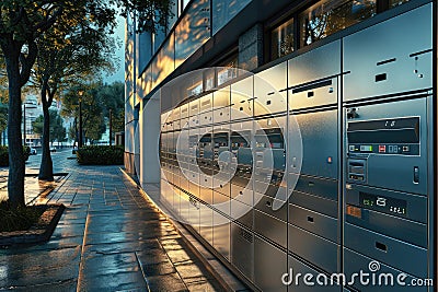 Street Parcel Locker, Self Post Box, Parcel Locker Box, Automatic Mailboxes, Street Paczkomat, Pachkomat Stock Photo