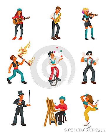 Street Performers Artist Set Vector Illustration