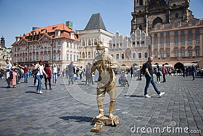 Street performers and mimes in Prague Editorial Stock Photo