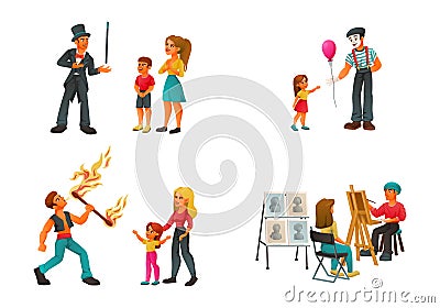 Street Performing Acts Set Vector Illustration