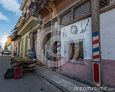 Street photo of Havana, Cuba. Farmer selling fruits in Habana. Editorial Stock Photo