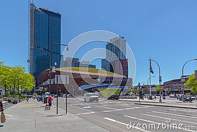 Street photography, Brooklyn NYC. Barclays Center, Home of the Brooklyn Nets of NBA and New York Liberty of the WNBA Editorial Stock Photo