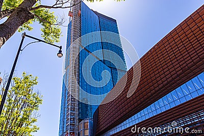 Street photography New high rise, skyscraper at Barclays Center Brooklyn Public Library New York City USA Editorial Stock Photo