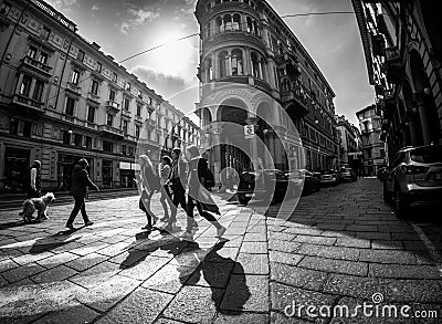 Street photography of Turin Italy in black and white Editorial Stock Photo