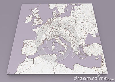 Street and political map of Europe and North Africa. European cities. Political map with the border of the states. Urban areas. Stock Photo