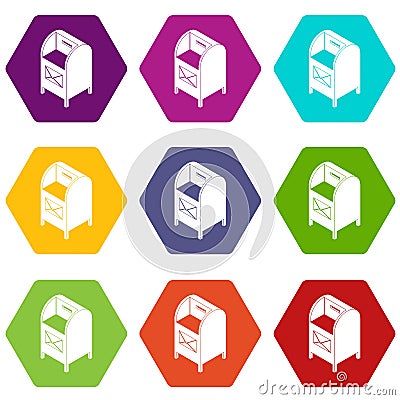 Street postbox icons set 9 vector Vector Illustration