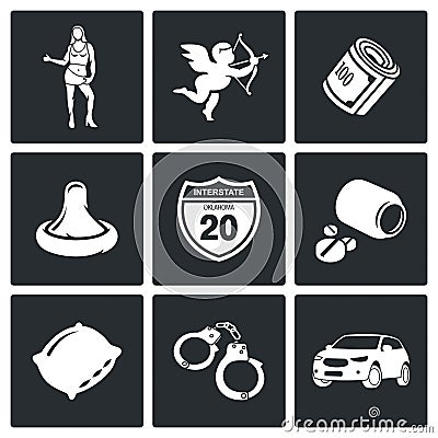 Street Prostitution Vector Icons Set Stock Photo