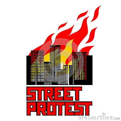 Street protest city fire Vector Illustration