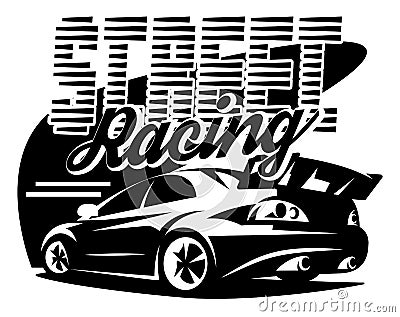 Street racing car. Vector monochrome illustration. Template for design Vector Illustration