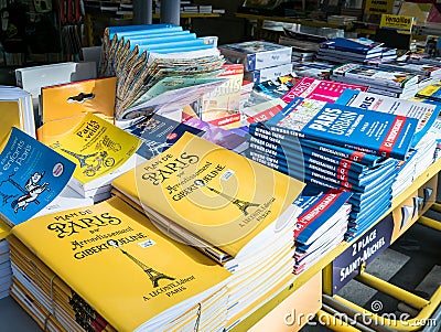 Street rack of Paris maps and tourist booklets, Paris, France Editorial Stock Photo