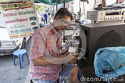 Street repair shop in Bangkok Editorial Stock Photo