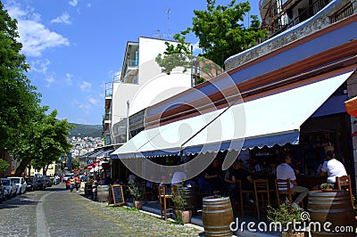 Street restaurant in Kavala,Greece Editorial Stock Photo