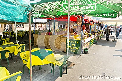 Street restaurant on Roshtilyade Leskovac in Serbia Editorial Stock Photo