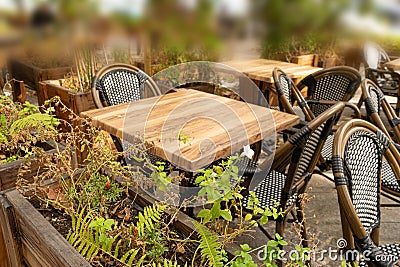 Street Restaurant Table, Empty Cafe Tables, Bar Terrace, Outdoor Restaurants, Outside Trattoria Stock Photo