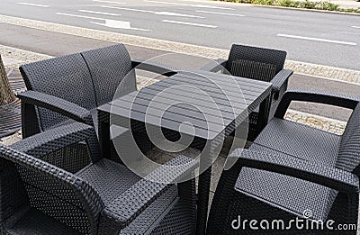 Street Restaurant Table, Empty Cafe Tables, Bar Terrace, Outdoor Restaurants, Outside Trattoria Stock Photo