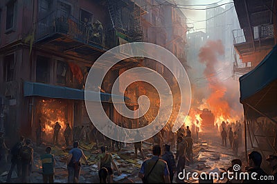 Street riots city protest. Generate Ai Stock Photo