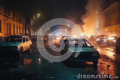 Street riots and showdowns at night, concept of Social unrest and civic unrest, created with Generative AI technology Stock Photo