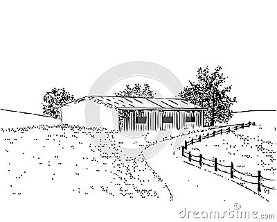 Street road graphic house black white landscape sketch illustration Vector Illustration