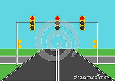 Street and road and traffic lights. Vector illustration. Vector Illustration