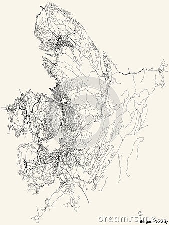Street roads map of BERGEN, NORWAY Vector Illustration