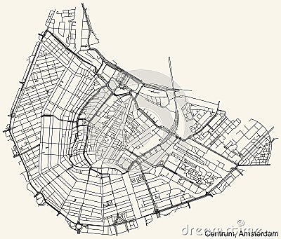 Street roads map of the Centrum Central district of Amsterdam, Netherlands Vector Illustration