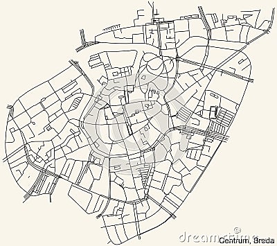 Street roads map of the CENTRUM DISTRICT, BREDA Vector Illustration