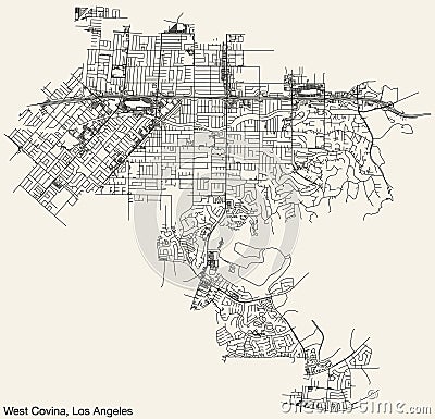 Street roads map of the CITY OF WEST COVINA, LOS ANGELES CITY COUNCIL Vector Illustration