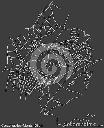 Street roads map of the CORCELLES-LES-MONTS QUARTER, DIJON Vector Illustration