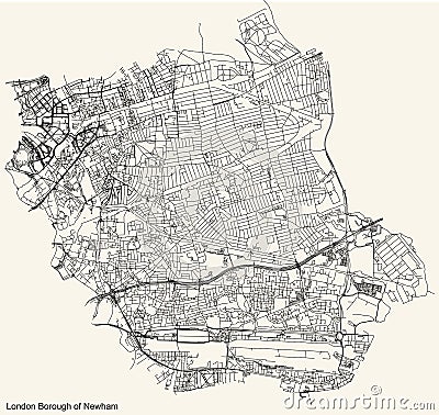 Street roads map of the London Borough of Newham Vector Illustration