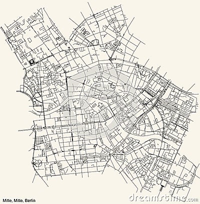 Street roads map of the Mitte central locality of the Mitte borough Vector Illustration