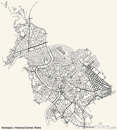 Street roads map of the Municipio I â€“ Historical Center municipality of Rome Italy Vector Illustration