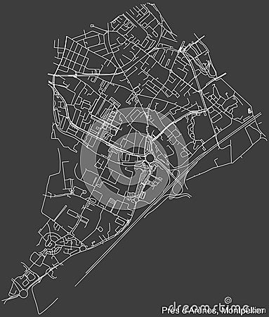 Street roads map of the PRES D’ARENES QUARTER, MONTPELLIER Vector Illustration