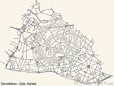 Street roads map of the Quartier DervalliÃ¨res - Zola district of Nantes, France Vector Illustration