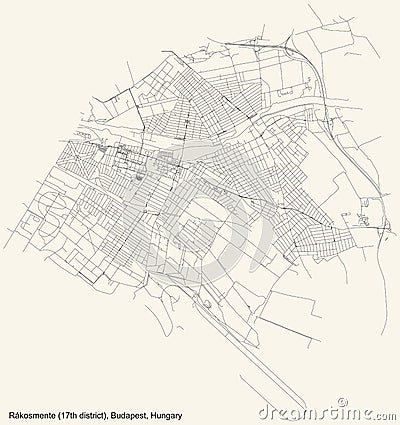 Street roads map of the RÃ¡kosmente 17th district XVII kerÃ¼let of Budapest, Hungary Vector Illustration